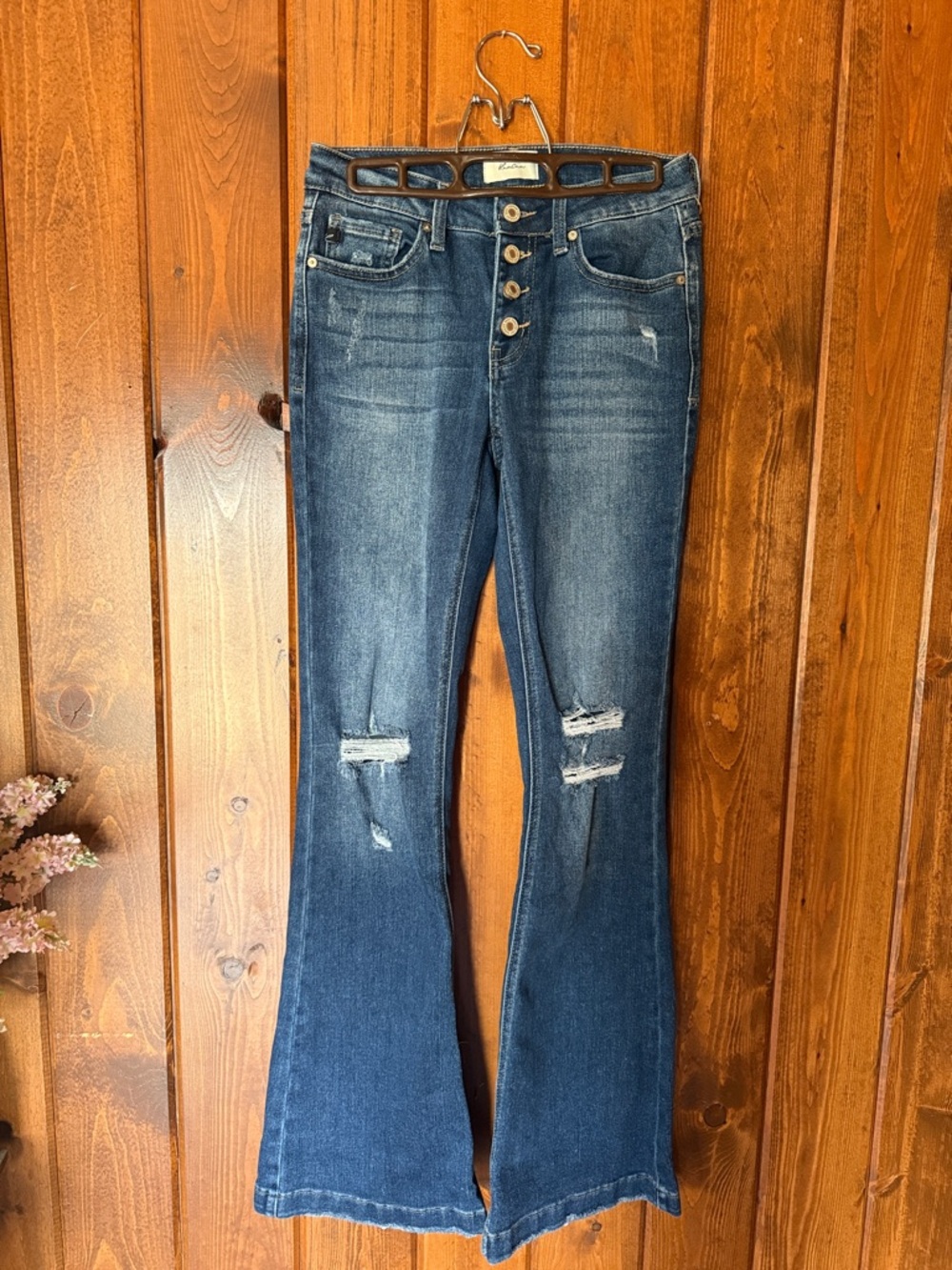 Women's Dark Blue Distressed Flare Jeans